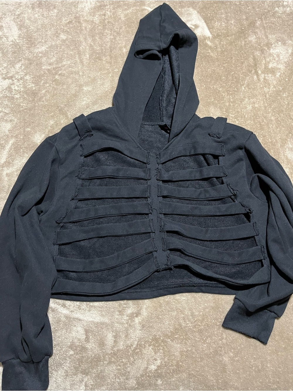 Black Hooded Cropped Cutout Hoodie Women L